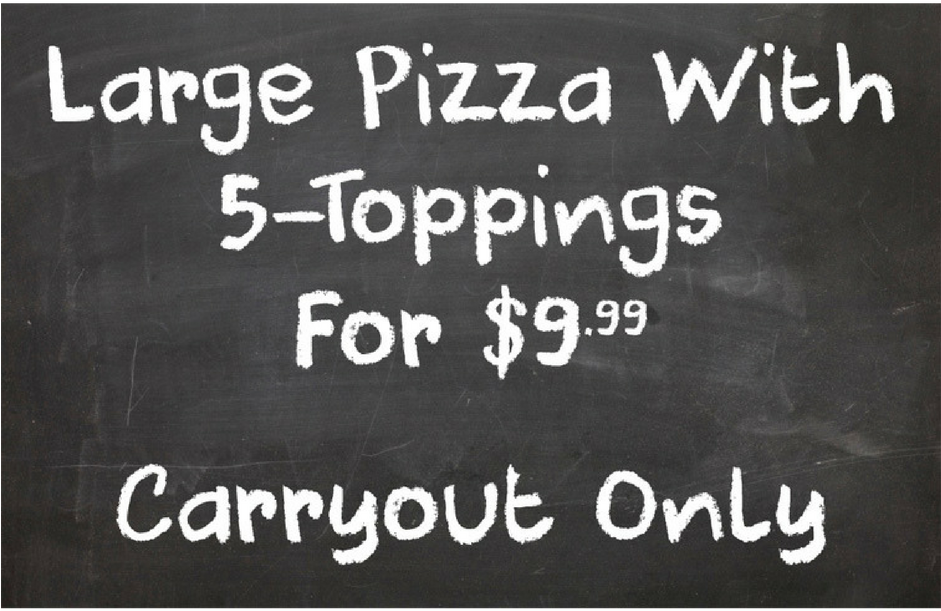 99 Large 5-topping Pizza Special" Chalkboard Decal - Pizza (940x788), Png Download