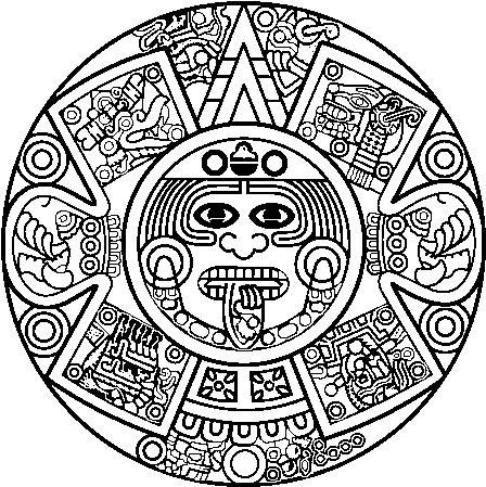 Aztec Calendar, Ing, Aztec Calendar Stone, - Calendario Azteca Para Colorear (600x470), Png Download