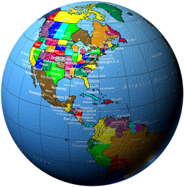Globe Showing North America And Central America City - World Globe United States (754x781), Png Download