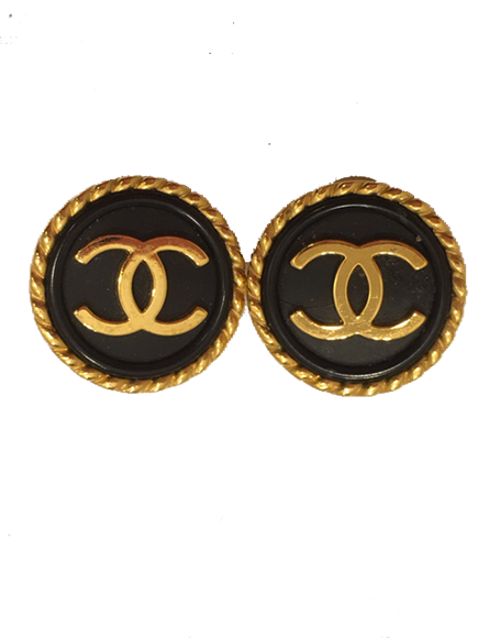Chanel Gold & Black Logo Earrings - Cake (435x580), Png Download