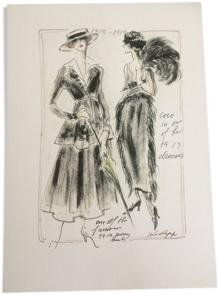 Chanel Sketch Of Fashion Paper Black Vintage Uk Png - Karl Lagerfeld Chanel Sketches (1457x1457), Png Download