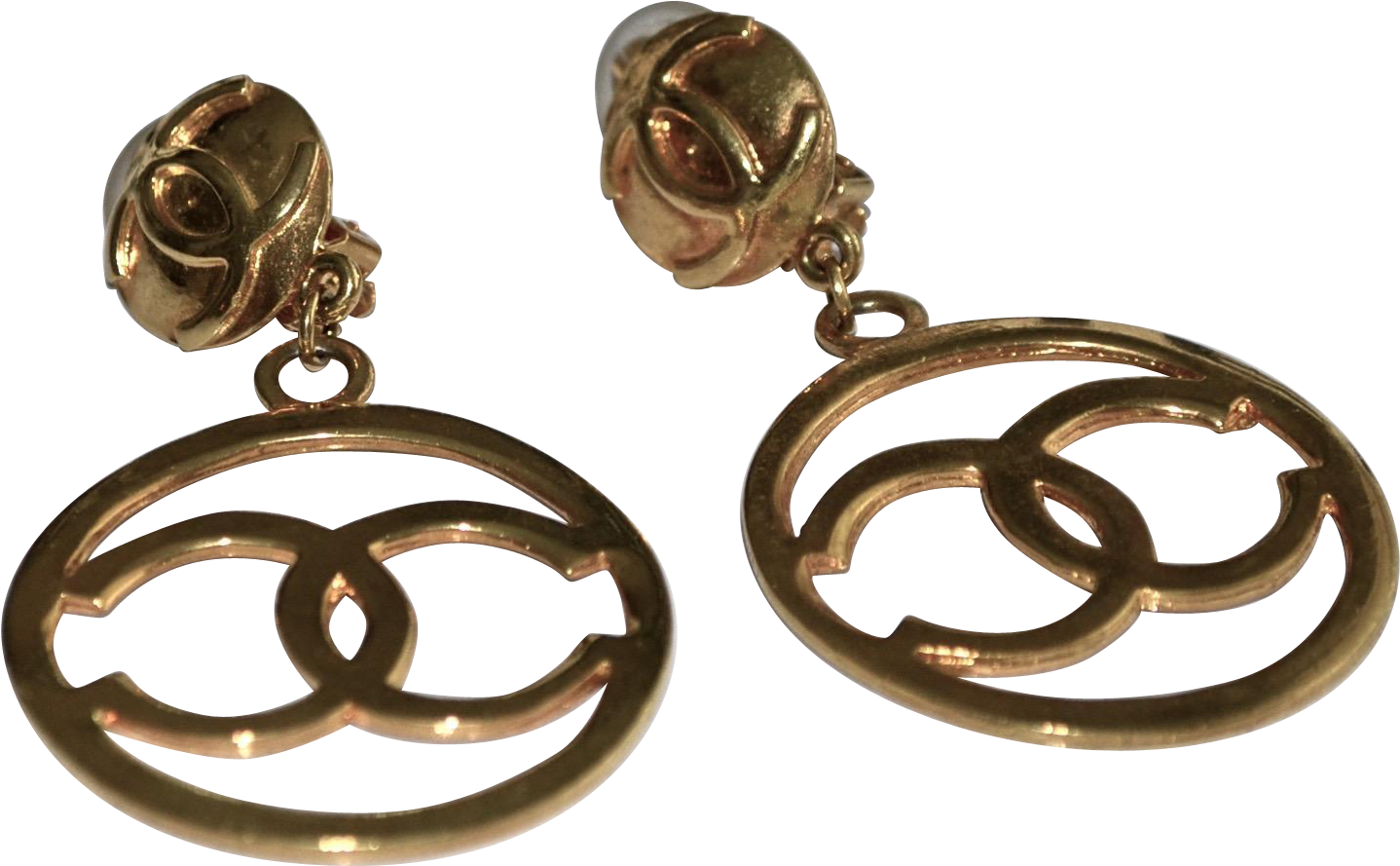 Large Iconic Chanel Gold Plate Logo Cc Hoop Earrings - Earrings (1437x1437), Png Download