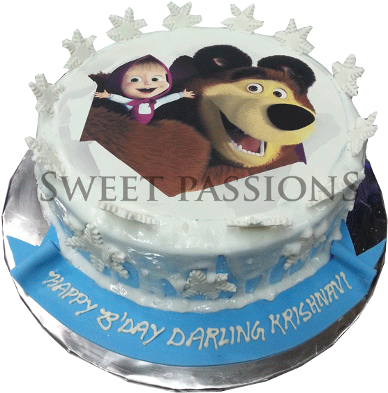 Masha Bear Photo - Masha And The Bear Cream Cake (589x600), Png Download