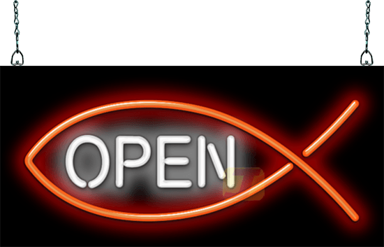 Christian Fish Open Neon Sign - Neon Sign (550x353), Png Download