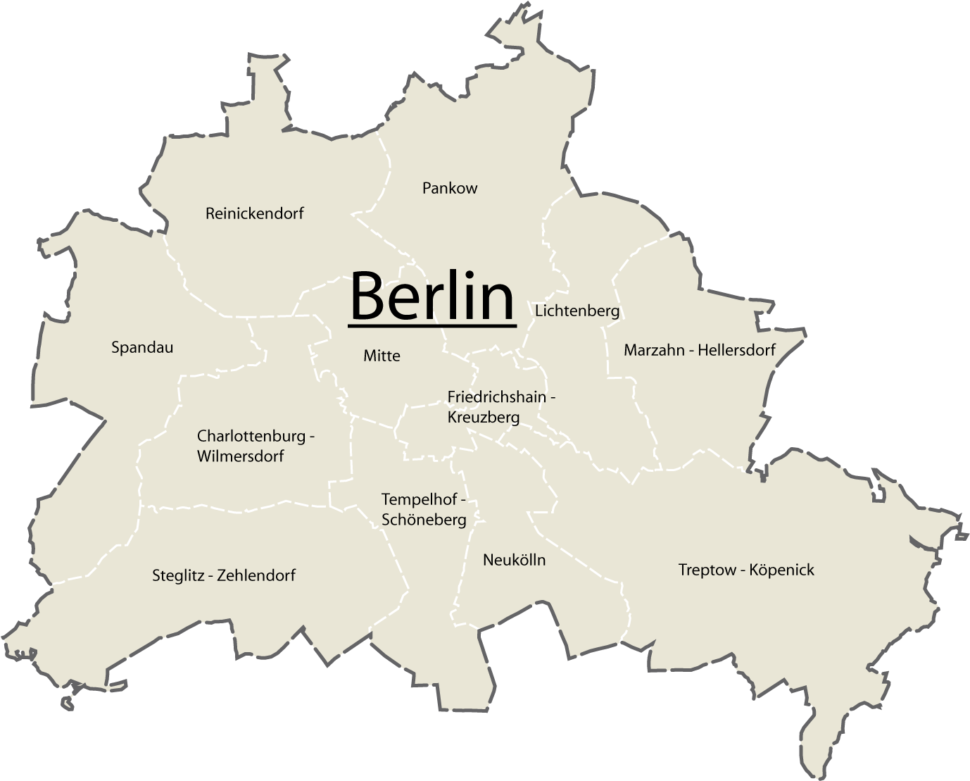 Fail - Berlin - Berlin Sub Districts (1273x1024), Png Download
