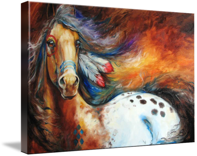 "spirit Indian Warrior Pony" By Marcia Baldwin,- Imagekind - Gallery-wrapped Canvas Art Print 16 X 11 Entitled Spirit (650x517), Png Download