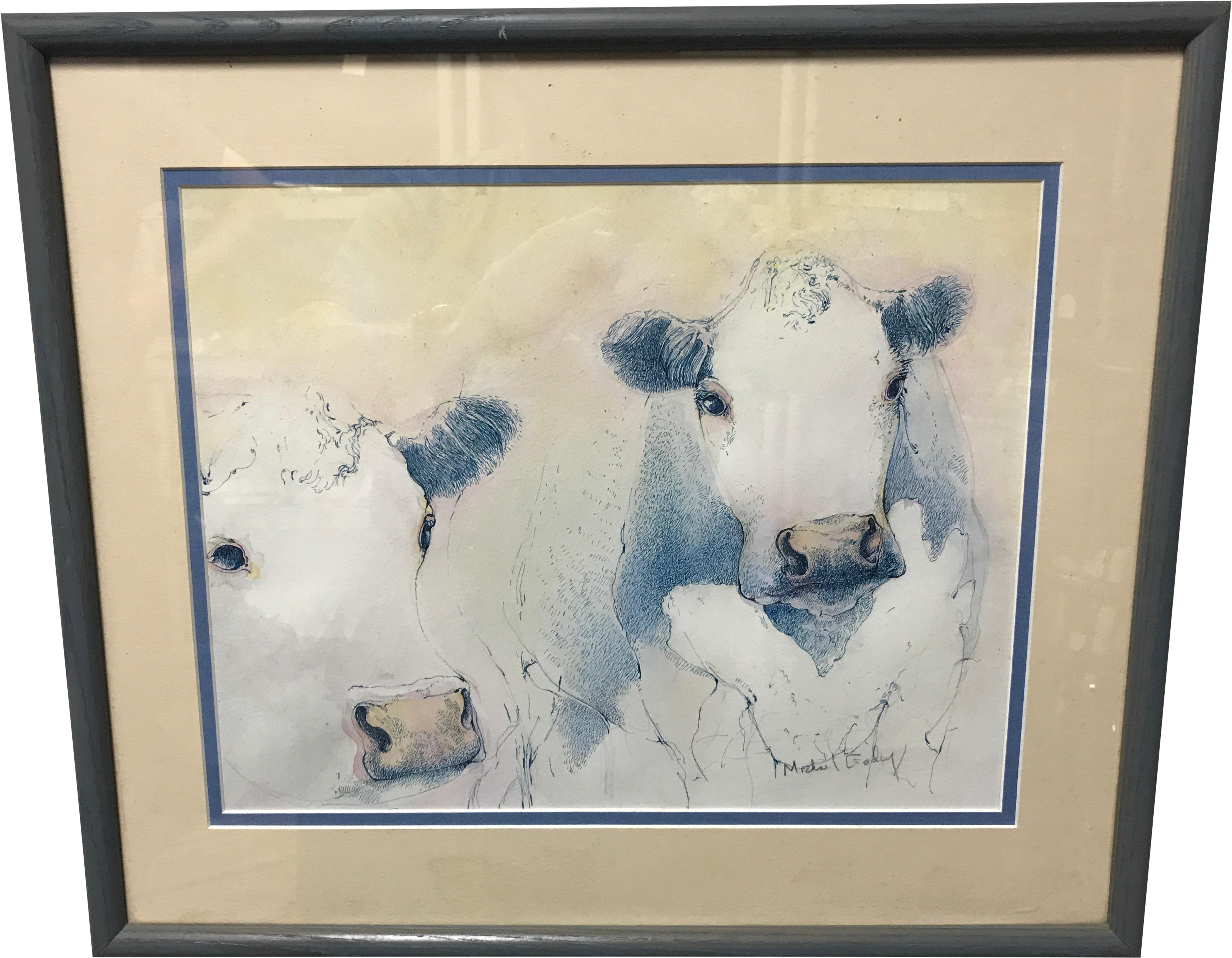 Framed Watercolor Cow Painting - Painting (3862x3002), Png Download