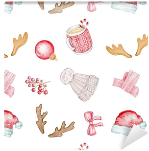 Watercolor Background Pattern With Hat, Mug, Ball, - Watercolor Painting (400x400), Png Download