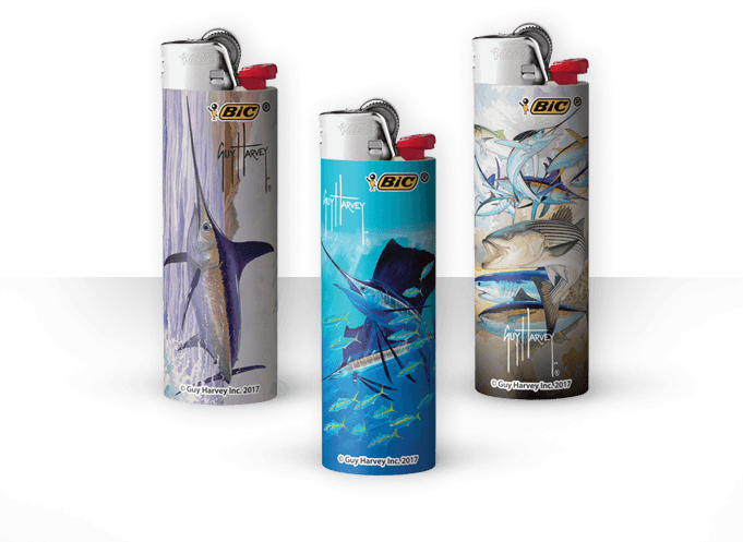 Three Pocket Lighters - Guy Harvey Bic Lighter (681x497), Png Download