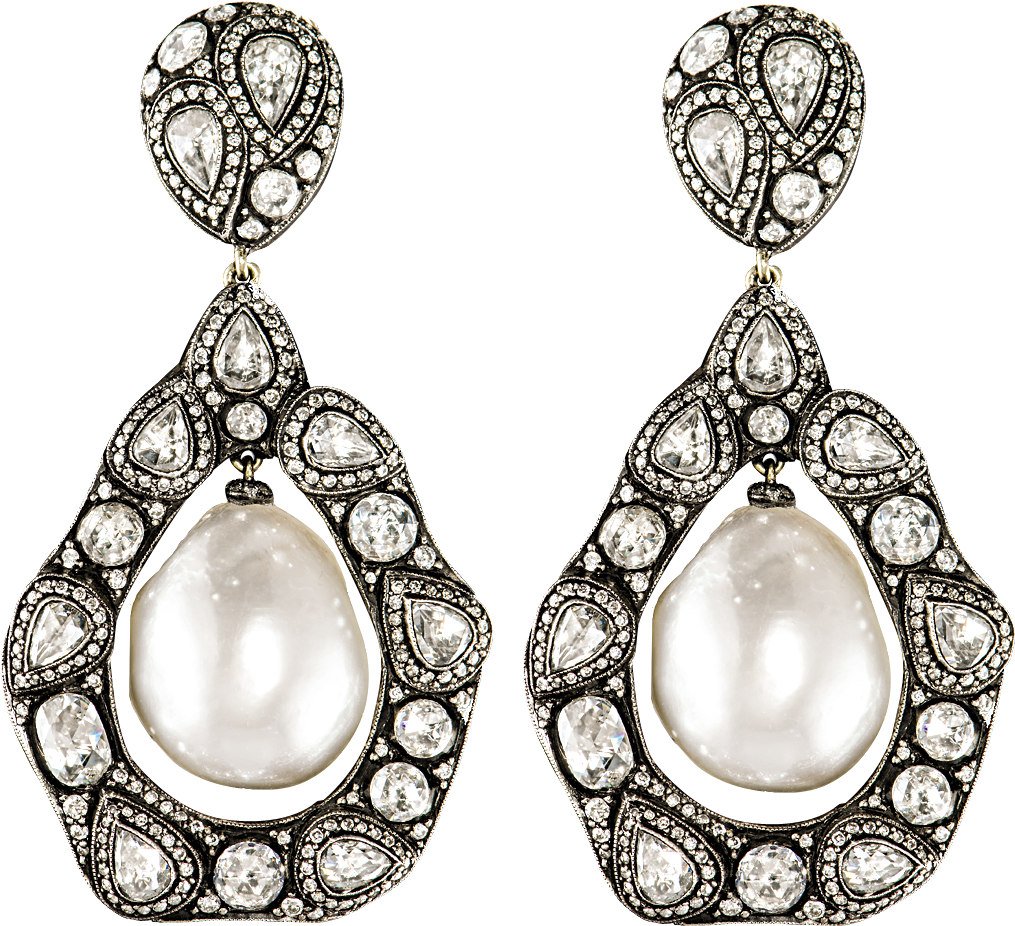 Gilan Pearl And Diamond Drop Earrings - New Year (1096x995), Png Download