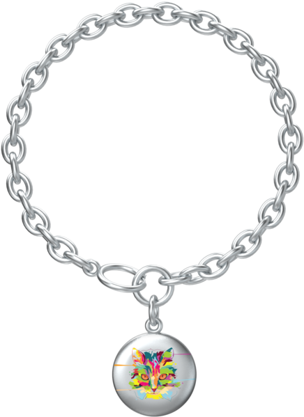 Watercolor Cat Lotus Coin With Aurora Bracelet In Silver - White Chains Png (690x690), Png Download