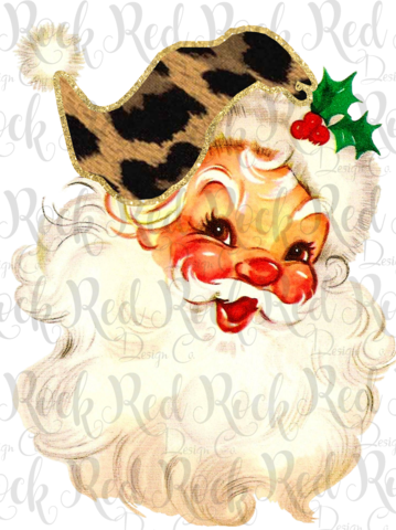 Leopard With Gold Santa - Printable Vintage Christmas Card (359x480), Png Download