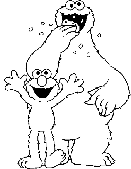 Cookie Monster And Elmo Coloring Pages - Elmo And Cookie Monster Drawing (539x694), Png Download