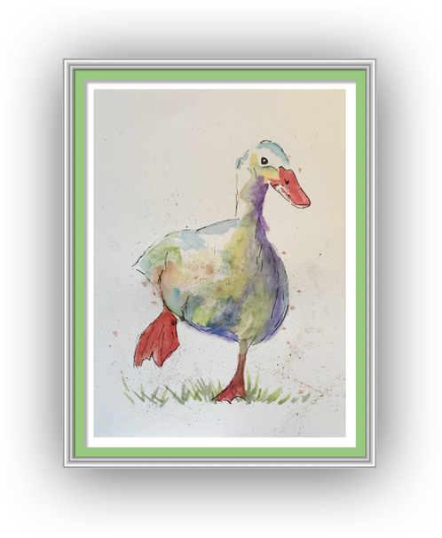 A Charming Watercolour Of This Cute Duck Caught Waddling - Watercolor Painting (498x606), Png Download