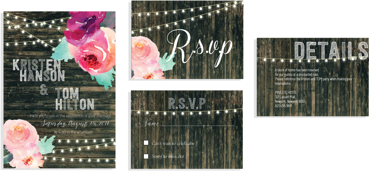 Watercolor Floral & Inspired Wood Art Invitation Set - Art (1308x734), Png Download