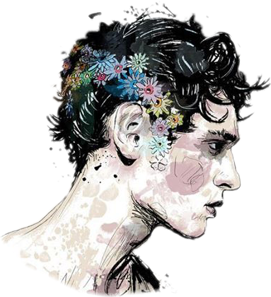 Boy Man Flowers Watercolor Art Paint Sideprofile Profil - Watercolor Art Boy (383x420), Png Download
