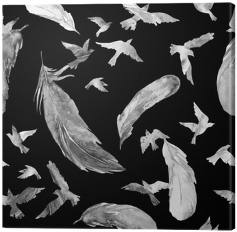 Watercolor Silhouettes Of Flying Birds And Feathers - Watercolor Painting (400x400), Png Download