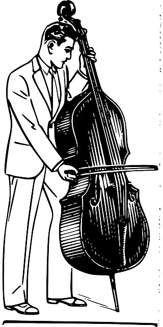 Music, Man, Person, Bass, Playing, Instrument, Musician - Double Bass Clipart Black And White (320x640), Png Download