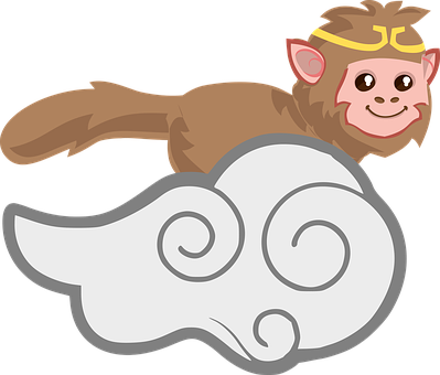 Monkey King Cloud Flying Baby Monkey King - Baby Monkey King (399x340), Png Download