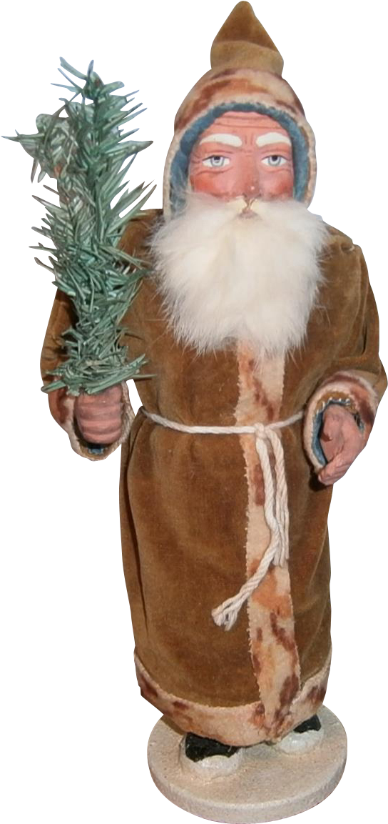German Santa Claus Candy Container In Brown Suit And - Feather Christmas Tree (1152x1152), Png Download