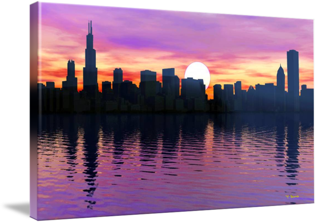 Clipart Free Stock Chicago Skyline Sunrise By Tony - Chicago Downtown Skyline Sun Rise (650x456), Png Download