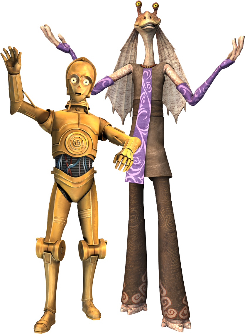 Jar Jar Binks, With C-3po During The Clone Wars - C3po The Clone Wars (872x1163), Png Download