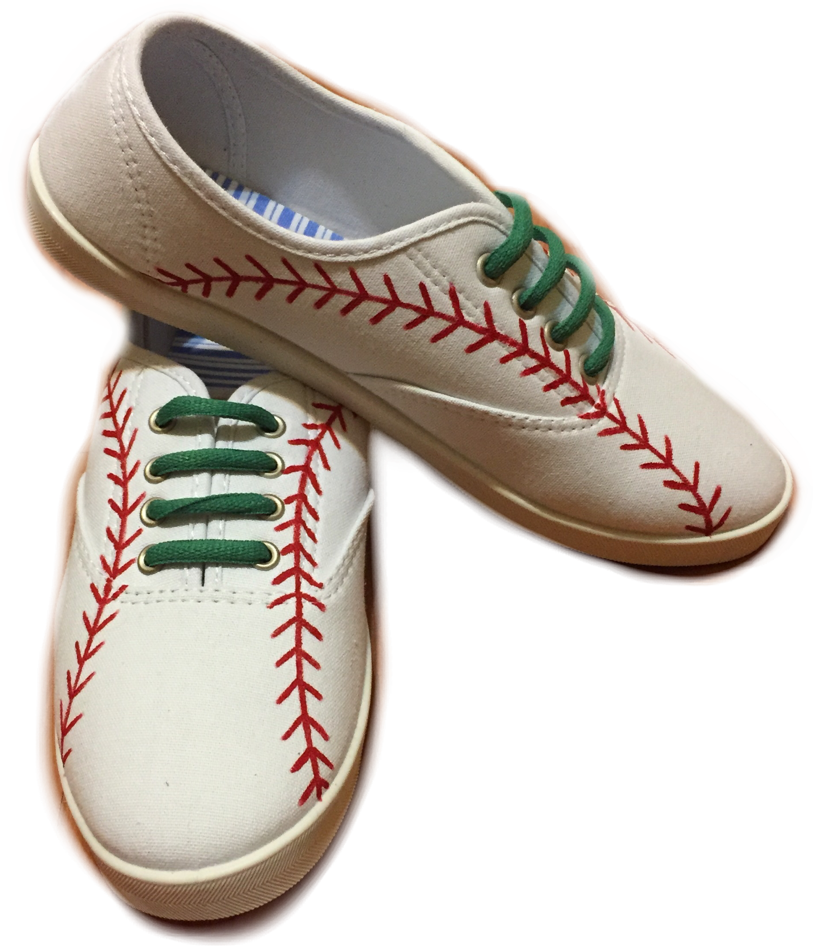 Baseball Side Stitch Shoes W Green Laces - Shoe (2048x2048), Png Download