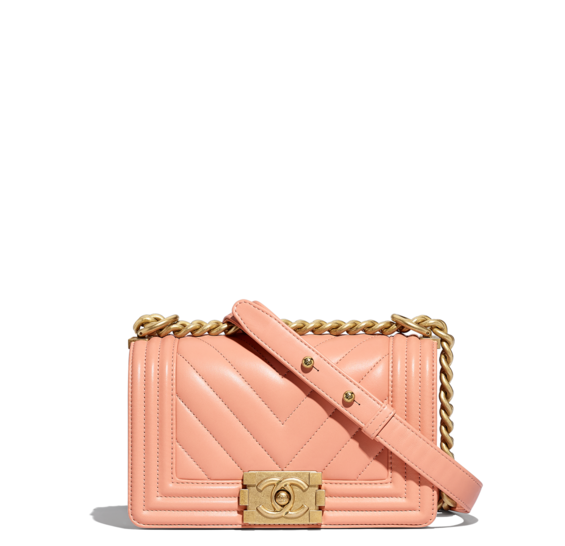 Chanel Orange Chevron Boy Chanel Small Flap Bag - 2018 鹿 皮 Chanel (564x720), Png Download
