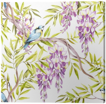 Library Seamless Pattern With Wisteria - Watercolor Painting (400x400), Png Download