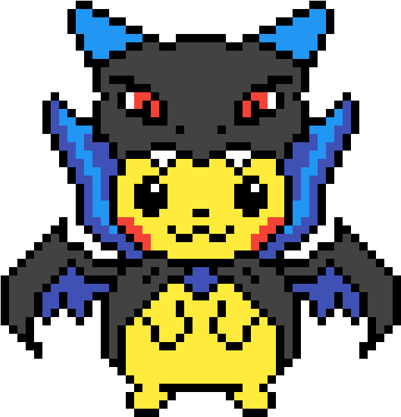 Pikachu Wearing Mega Charizard X Pajamas - Charizard X Pikachu Pixel (1200x1200), Png Download