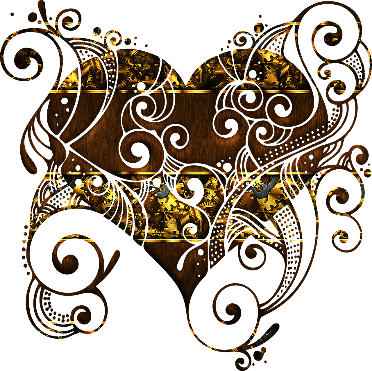 Flourish Heart Gold Plated Romantic Couple Love Designed - Silhouette Heart (1280x1277), Png Download