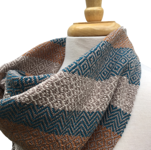 Teal, Gold And Cream Woven Bandana Scarf K - Scarf (600x599), Png Download