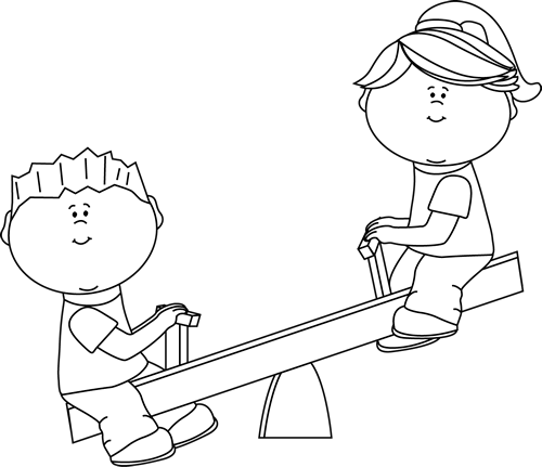 Black And White Kids On A Seesaw - Line Art See Saw (500x431), Png Download