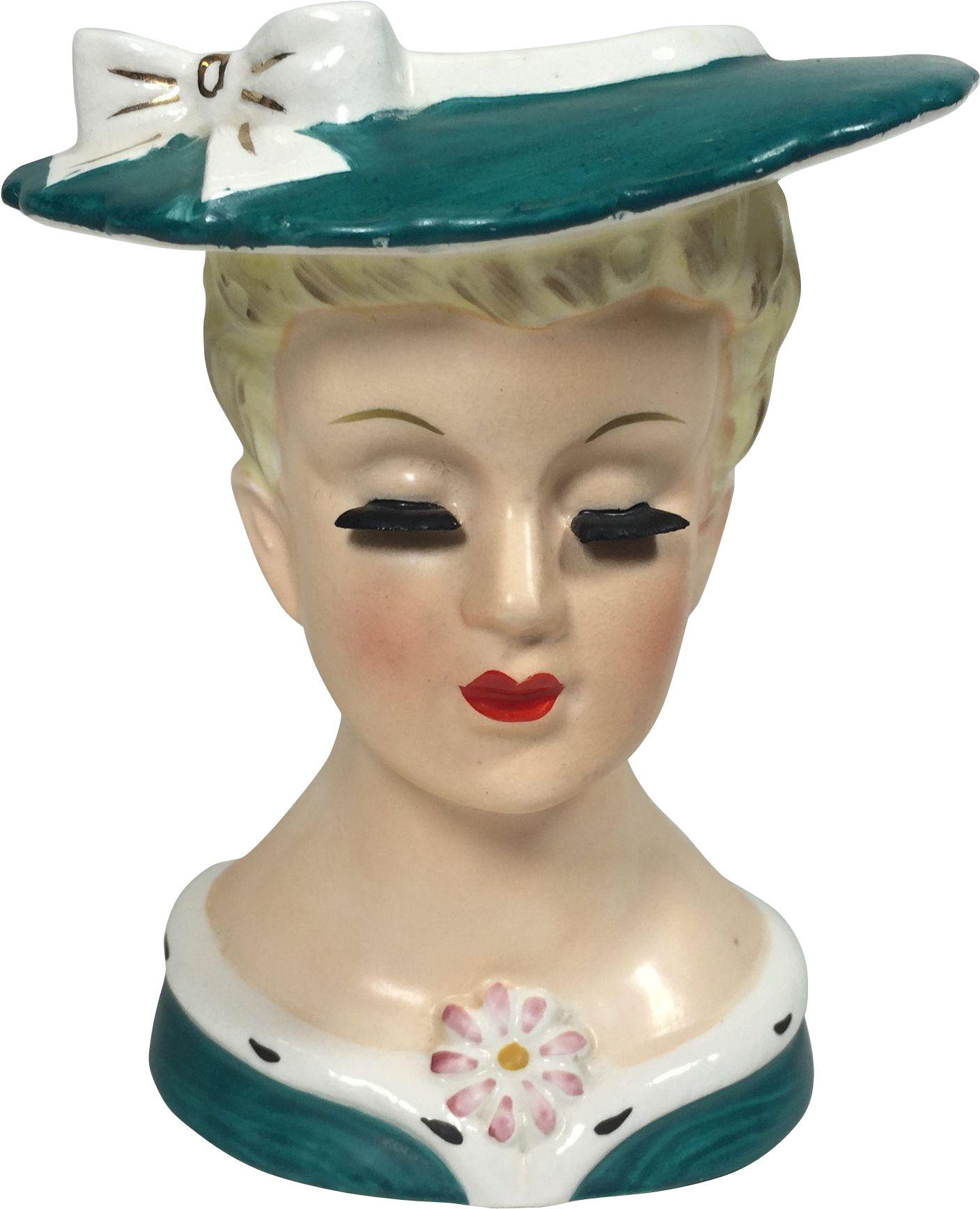 Sweet Napco Lady Head Vase W Green Suit & Hat - Vase (1735x1735), Png Download