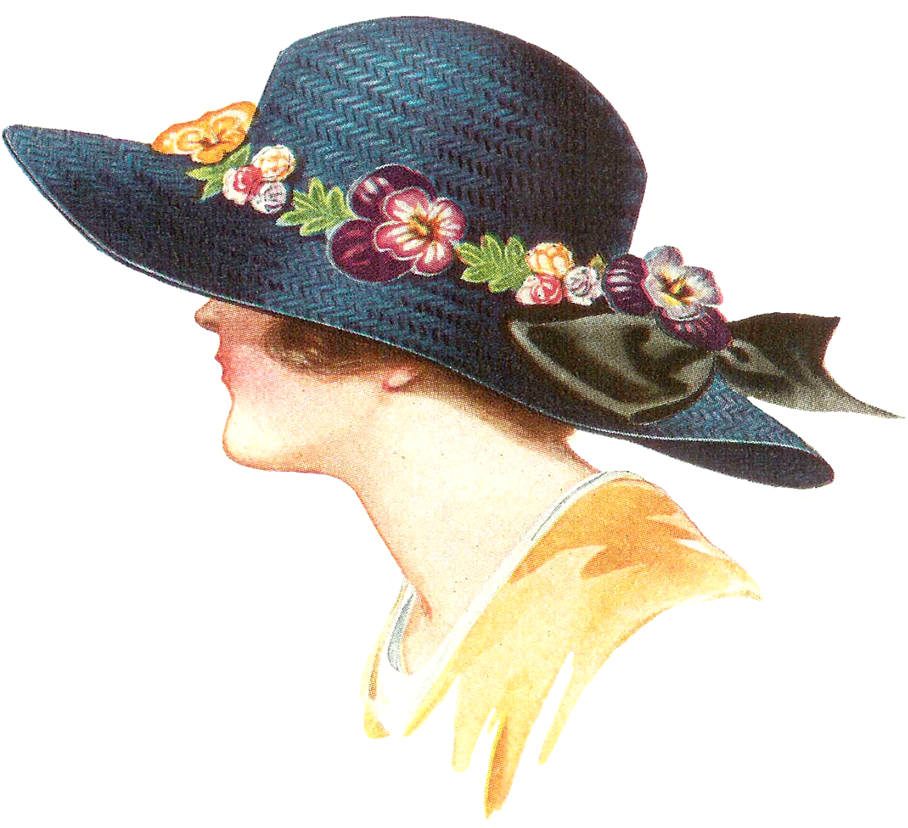 Antique Images - Womens Hat Fashion Illustration (1600x1597), Png Download