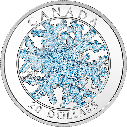 Pure Silver Coloured Coin Snowflake Mintage - Canadian Mint Coins 2017 (570x570), Png Download