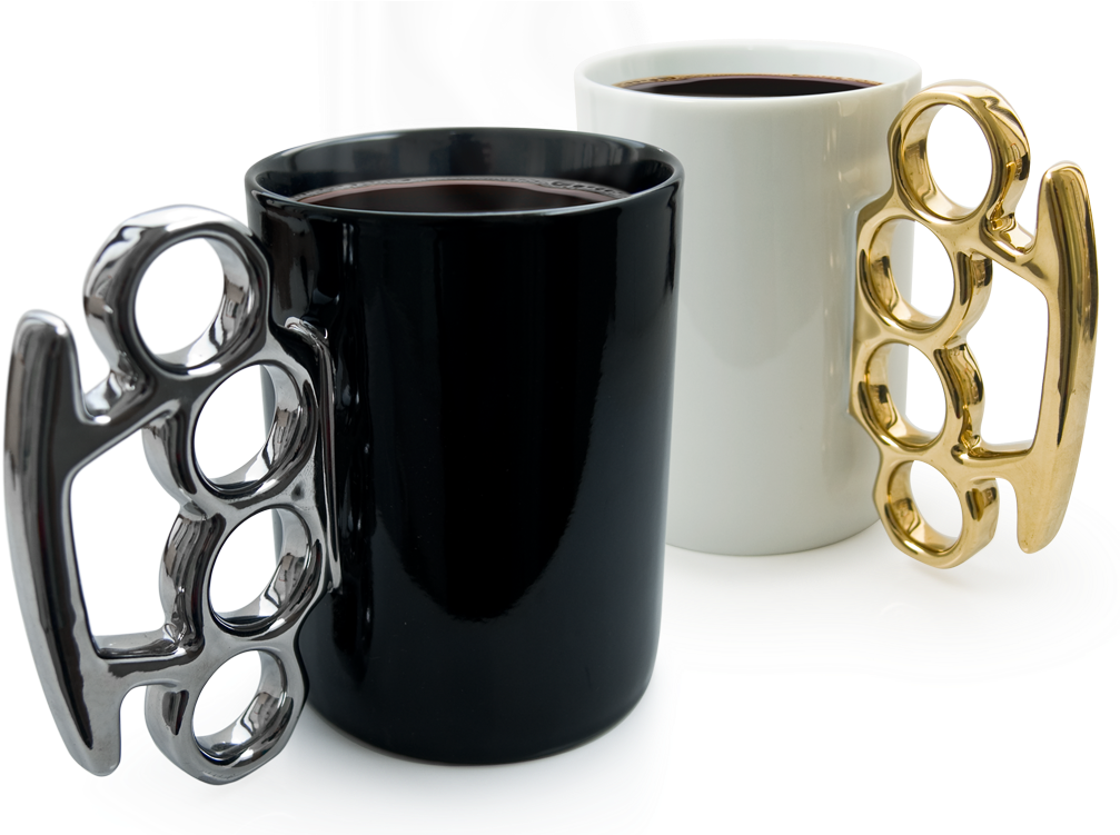 Knuckle Duster / Brass Knuckle Mugs In Black And Silver - Brass Knuckle Coffee Mug Black (1020x750), Png Download