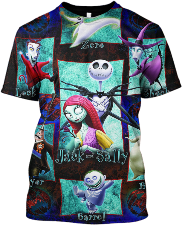 3d Jack And Sally Nightmare Before Christmas Hoodie - Characters From The Movie Nightmare Before Christmas (800x799), Png Download