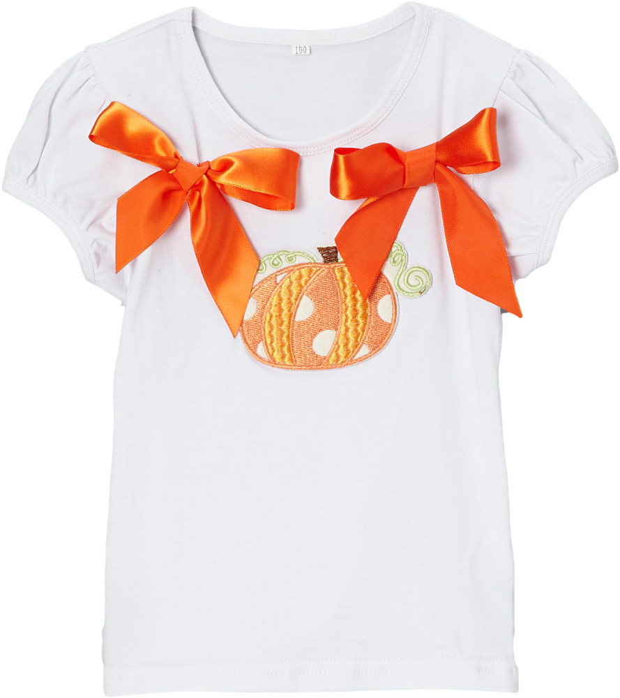 Orange Ribbon Pumpkin Short Sleeve Thanksgiving & Halloween - Orange Ribbon (1000x1201), Png Download