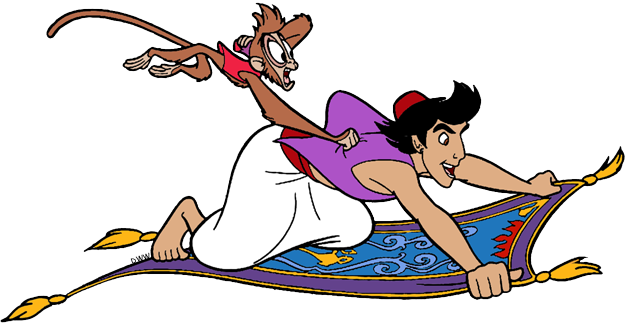 Magic Lamp Aladdin, Abu On Flying Carpet - Aladdin And Abu Carpet (626x325), Png Download