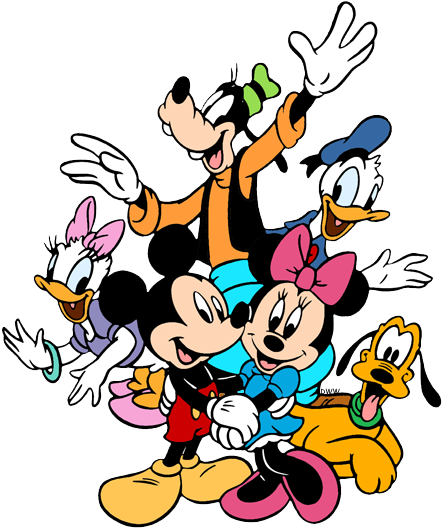 Mickey And Friends Clip Art - Mickey Minnie Donald Goofy Pluto (444x530), Png Download