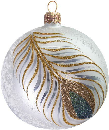 Magnificent Peacock Feather Glitter Ball Mouth Blown - Large Peacock Feather Ball (500x525), Png Download