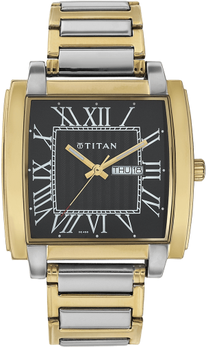 Titan Regalia Men Date Stainless Steel Gold Watch Nf1586bm02 - Titan Multi Colored Dial Analog Men's Watch - 1586bm02 (444x600), Png Download