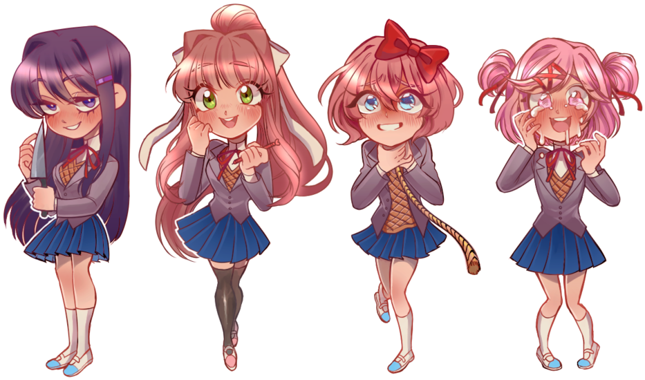Found Fanartthere's - Doki Doki Literature Club Characters (1024x576), Png Download