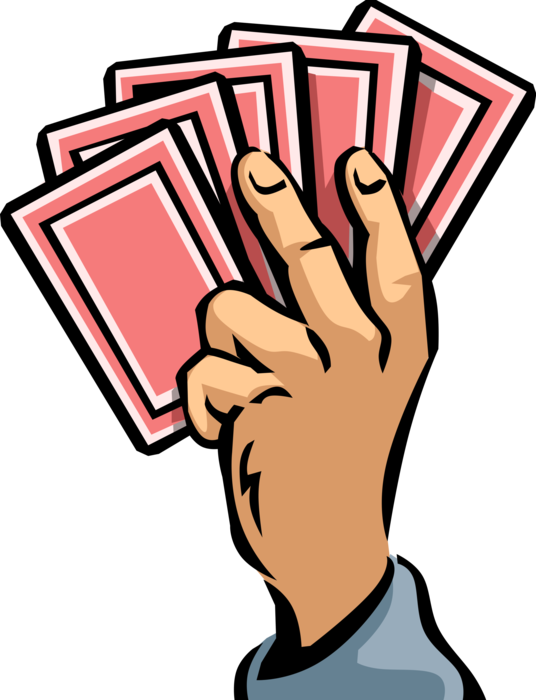 Vector Illustration Of Hand Holds Winning Hand Casino - Person Playing Cards Clip Art (536x700), Png Download
