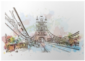 Watercolor Sketch Of Tower Bridge London, Uk In Vector - Roller Coaster (400x400), Png Download