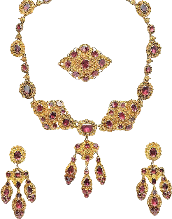 Antique Parure Set Cannetille Garnet Necklace Earring - Earring (753x753), Png Download