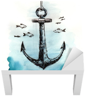 Watercolor Sketch Of An Anchor Underwater Lack Table - Underwater Anchor Sketch (400x400), Png Download