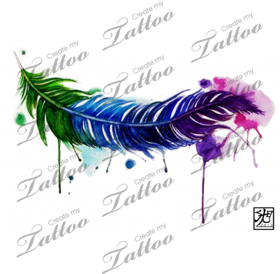 Marketplace Tattoo Water Color Feather Tattoo - Watercolor Feather Tattoo Drawings (400x400), Png Download