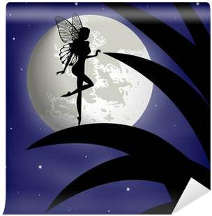 Silhouette Fairy Girl On A Background With The Moon - Moon (400x400), Png Download
